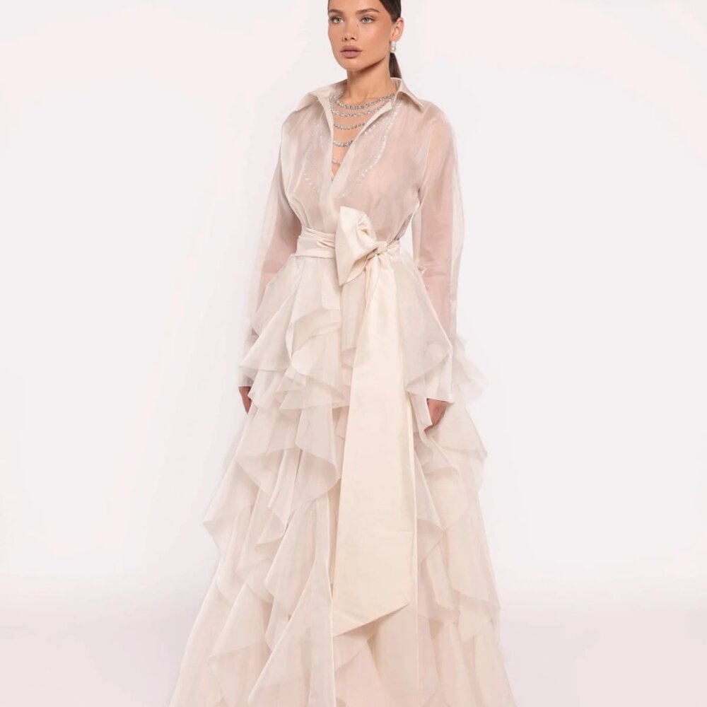Tarik Ediz ruffle gown cream